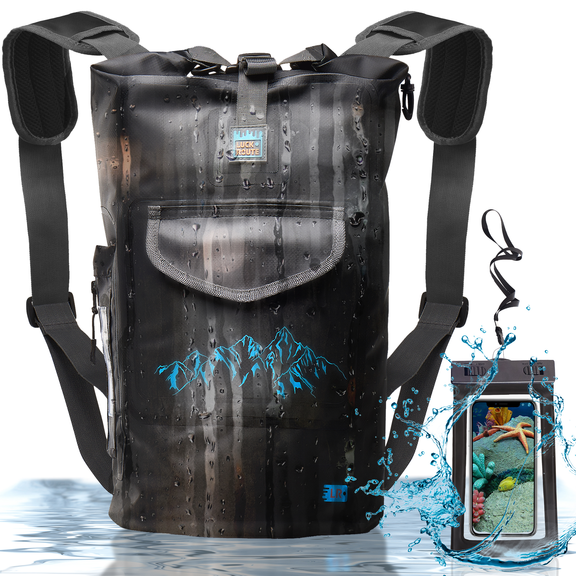 Luck route Dry Bag 20L Black Two Straps